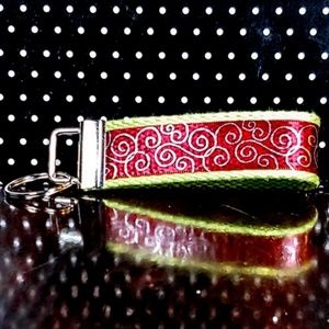Handmade Scroll Print Key Fob with Split Key Ring